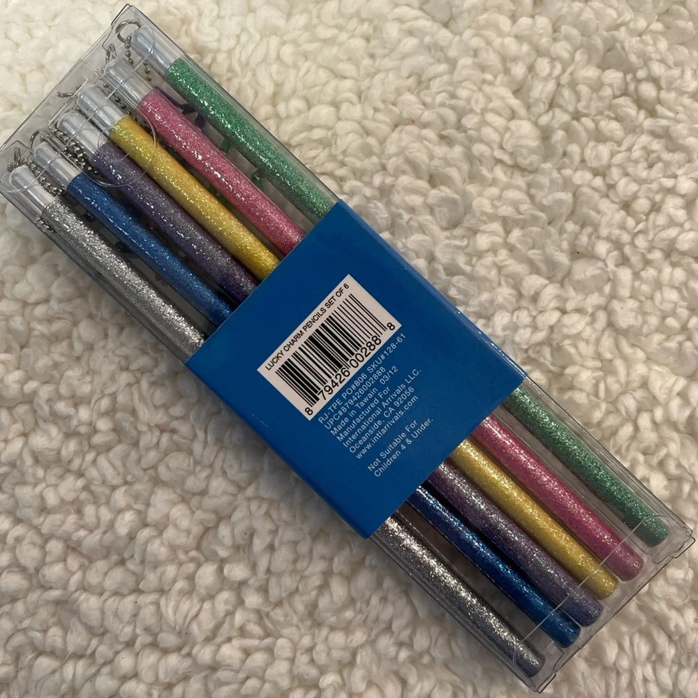 Int'l Arrivals/OOLY Lucky Charm Glitter Graphite 6 Pencils w/Star Charm Attached